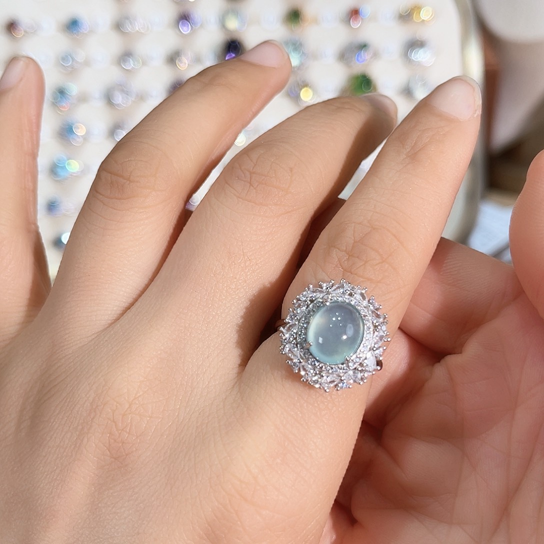 岫玉银S925镶嵌戒指戒指