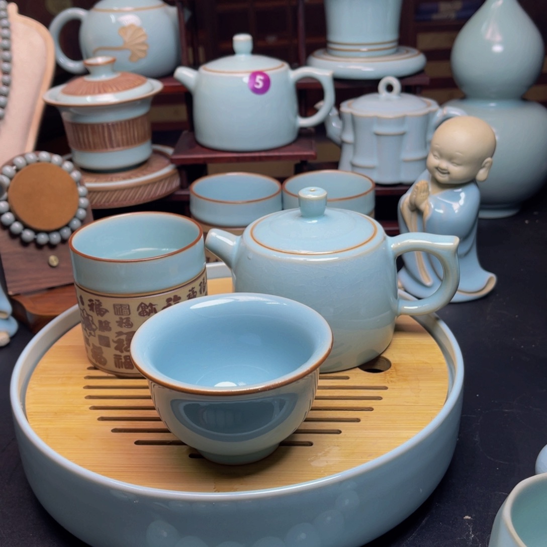 【闪购商品】摆件陶开**选御龍汝州窑，单壶壶，天青，盖碗