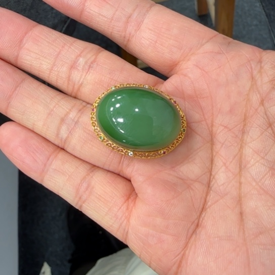 和田玉颈饰18K金镶嵌裸石2.5x1.8➕