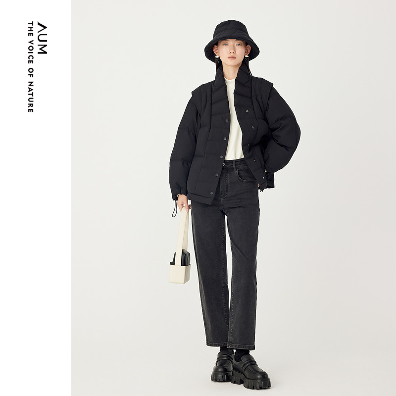 【达人专属】AUM/噢姆可拆卸两穿休闲抽绳短款羽绒黑色鹅绒服