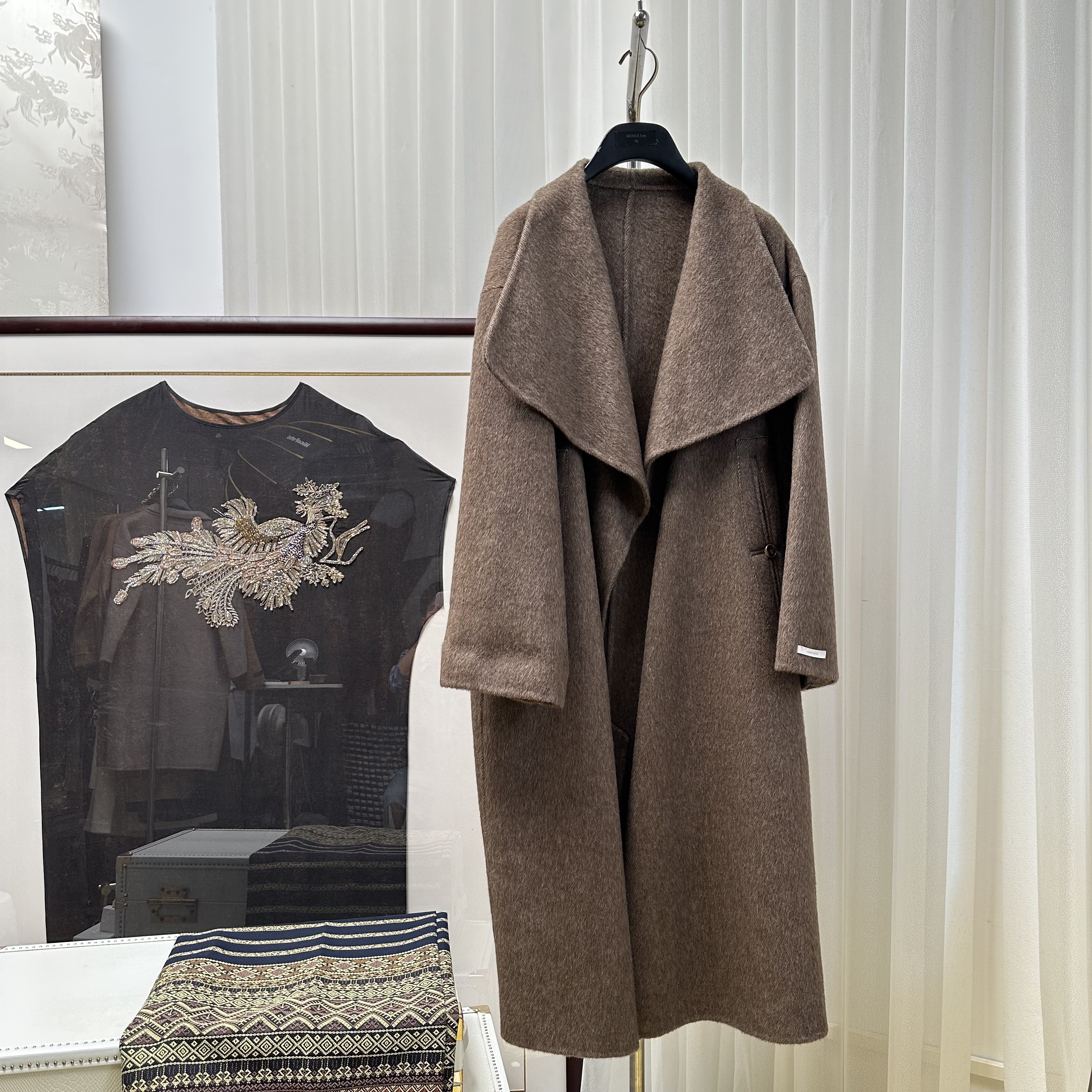 翻领宽松型长袖厚款长款毛呢外套百搭秋冬双面呢女装1