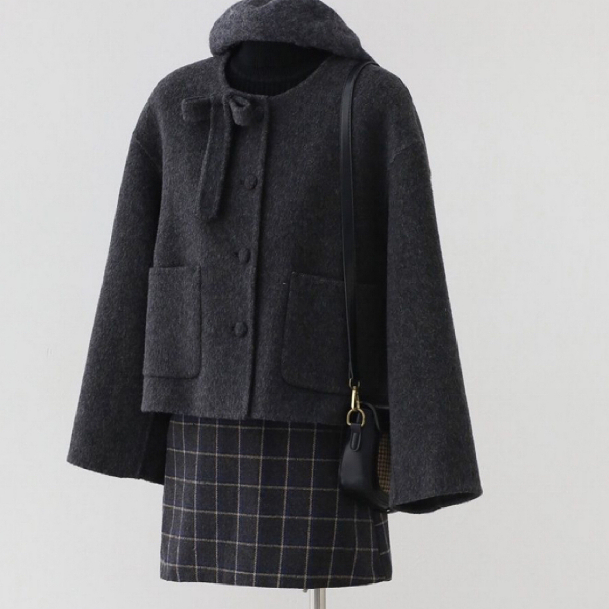 2025新款双面羊绒大衣小个子秋冬时尚圆领短款高级加厚羊毛外套女