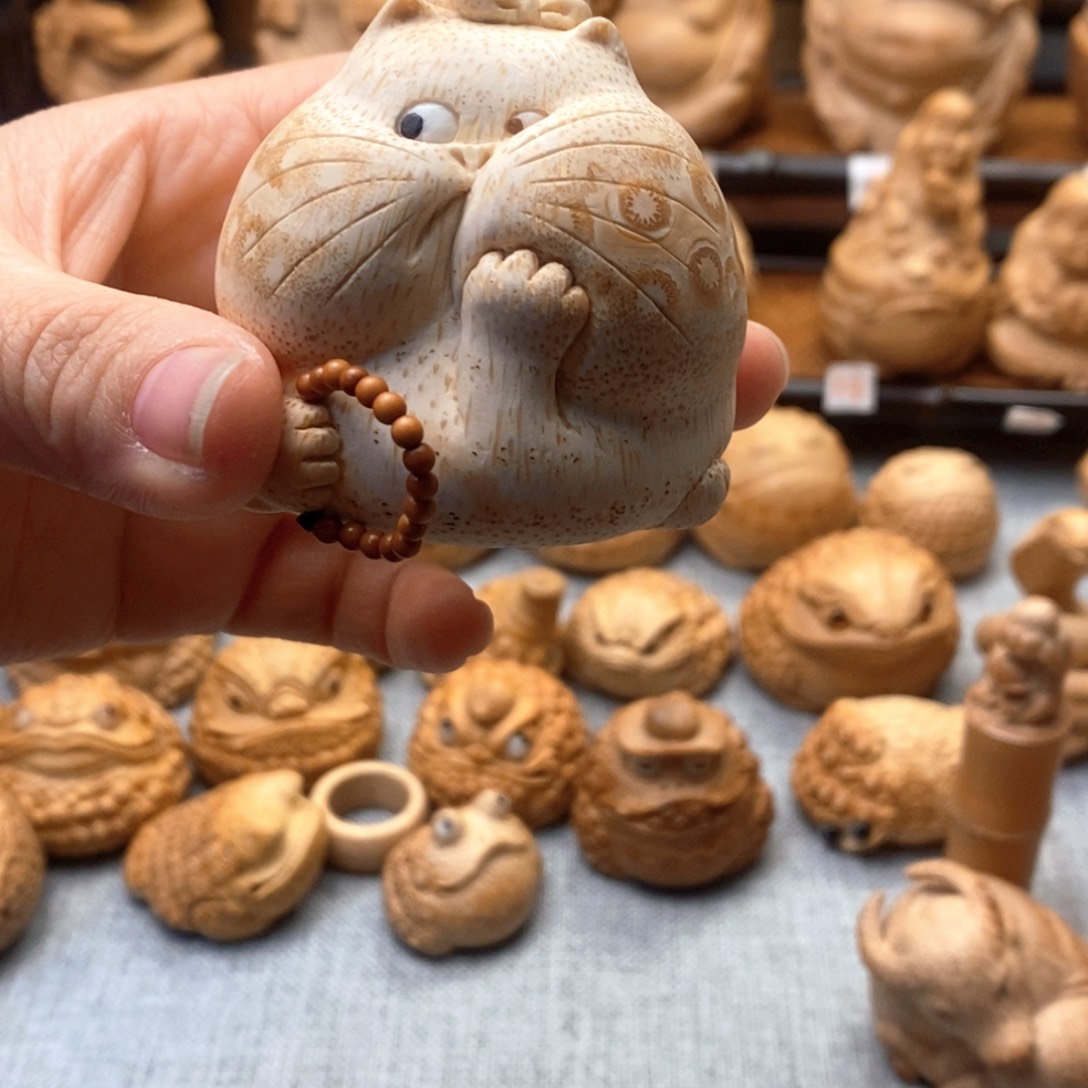 竹【***六竹根雕胖猫纯手工雕刻