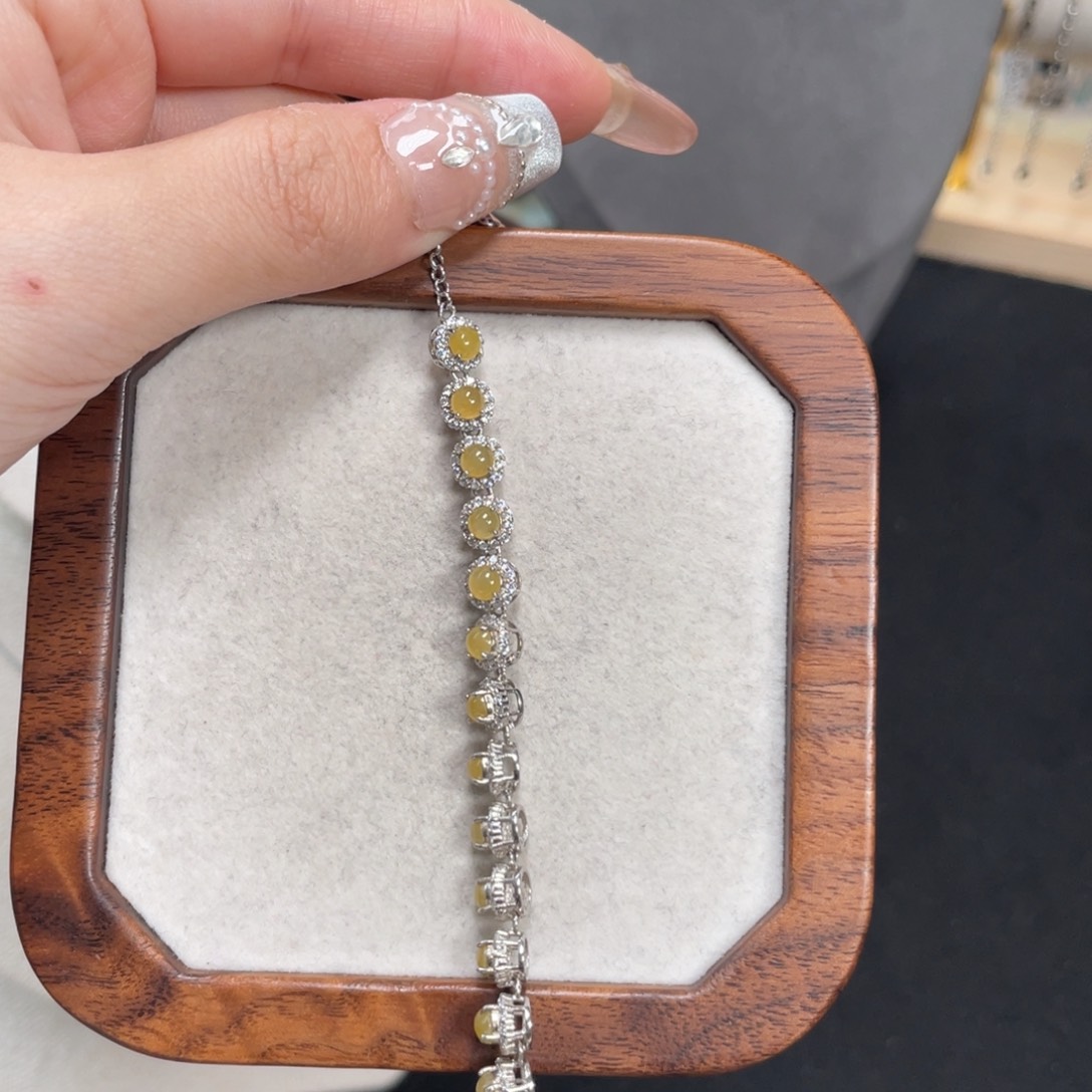 翡翠手链银S925镶嵌15498