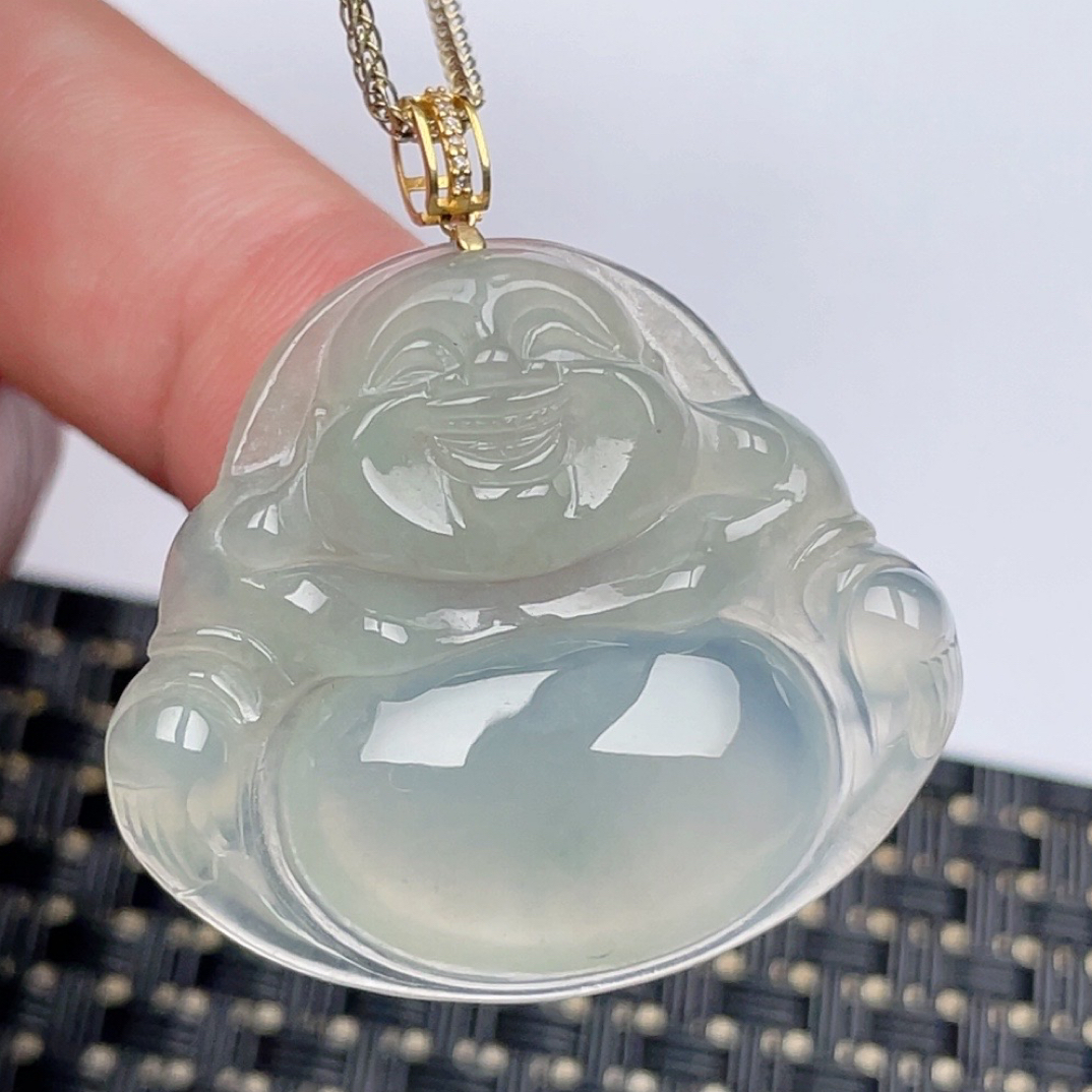 缅甸天然翡翠A货冰种佛公吊坠尺寸31.7-35.2-6.5