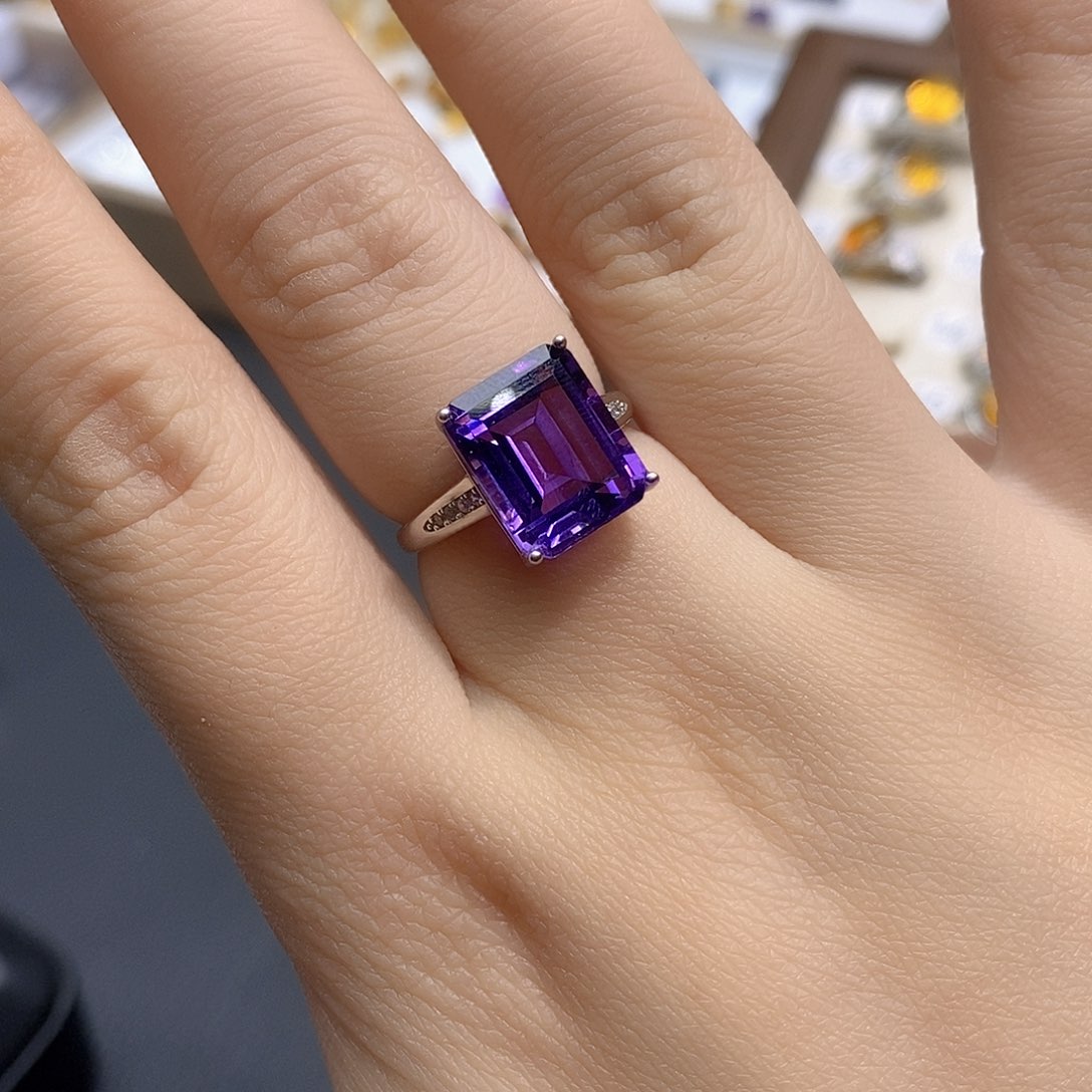 木***枭水晶银S925镶嵌戒指纯天然紫水晶戒指J