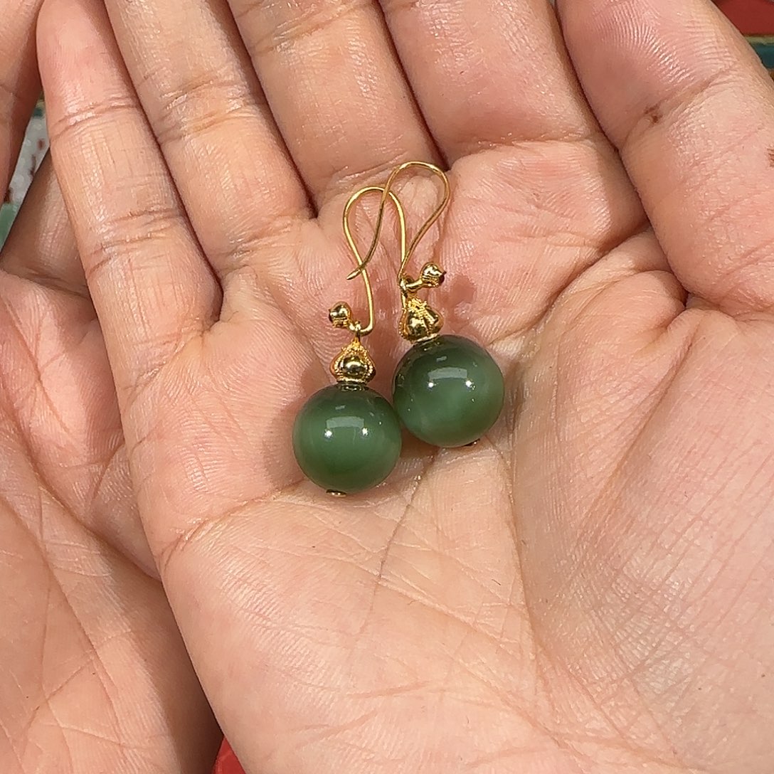 和田玉耳饰18K金镶嵌