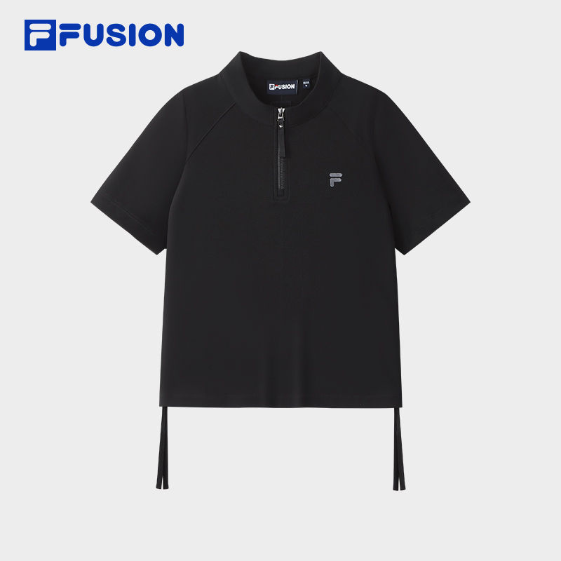 FILA FUSION斐乐潮牌女子针织短袖衫2025秋新款时尚半拉链修身T恤
