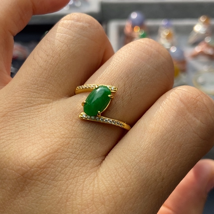 翡翠戒指银S925镶嵌戒指