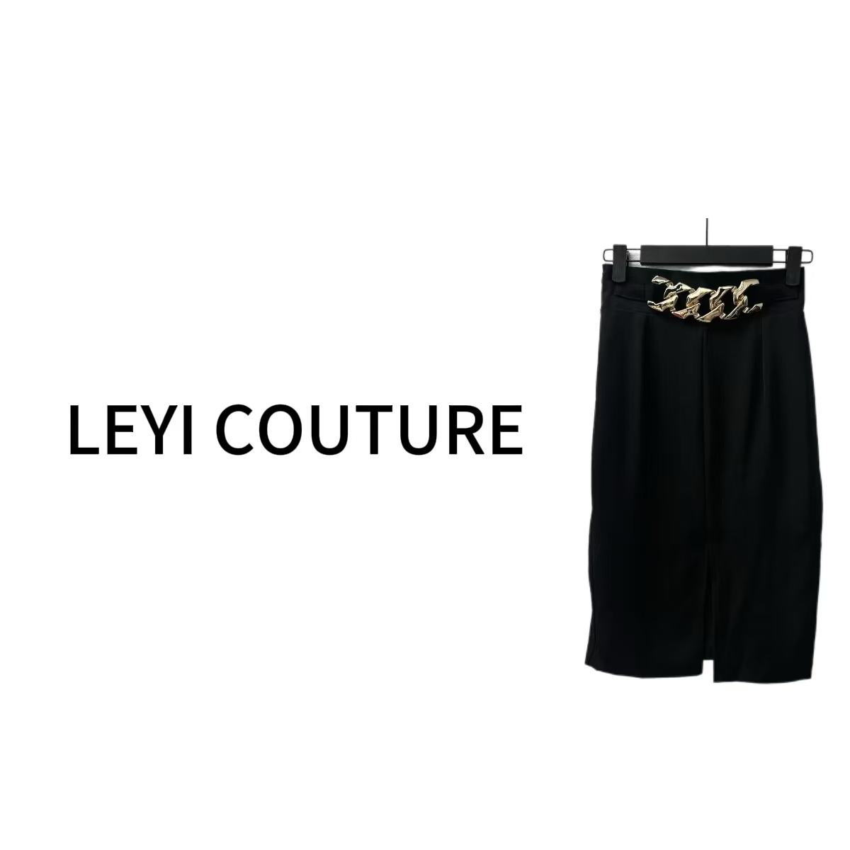【 LEYI COUTURE】畑畑2025高端气质黑金链条中长半身裙