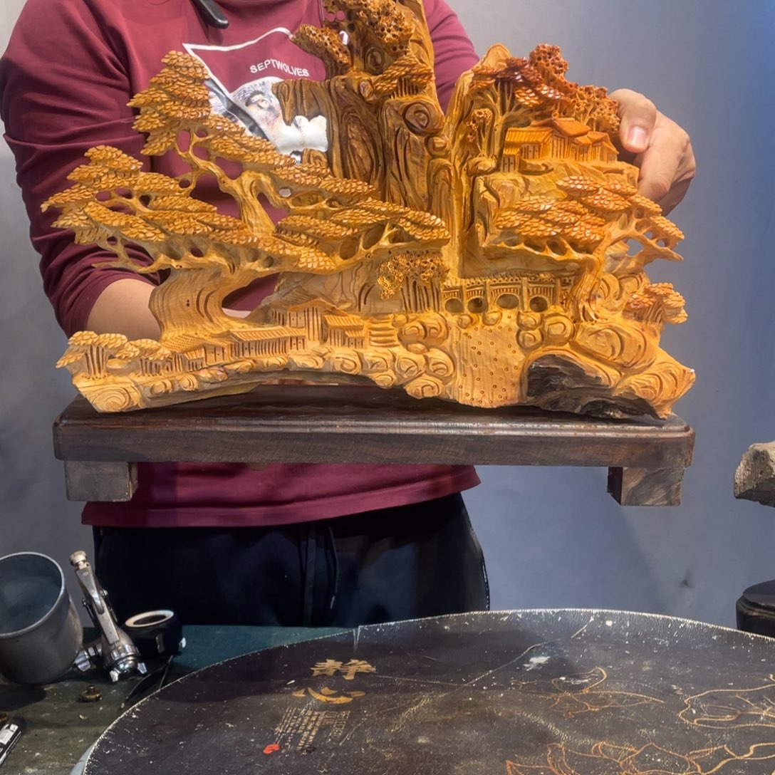 槐***子柏木（崖柏）精工意境山水