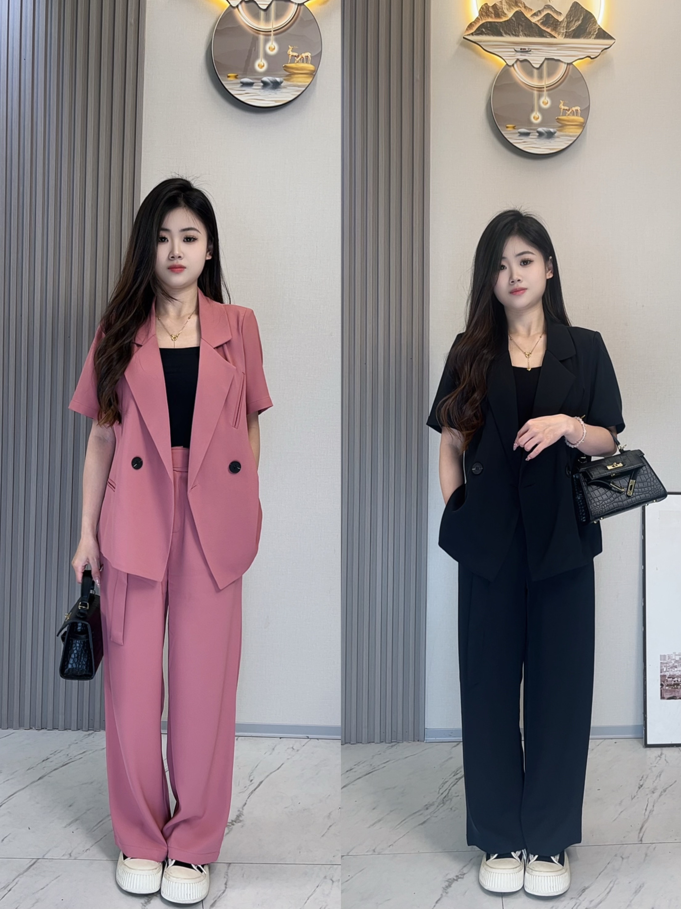 【清】小个子定制2025凉感因子西装套装阔腿裤夏两件套2508