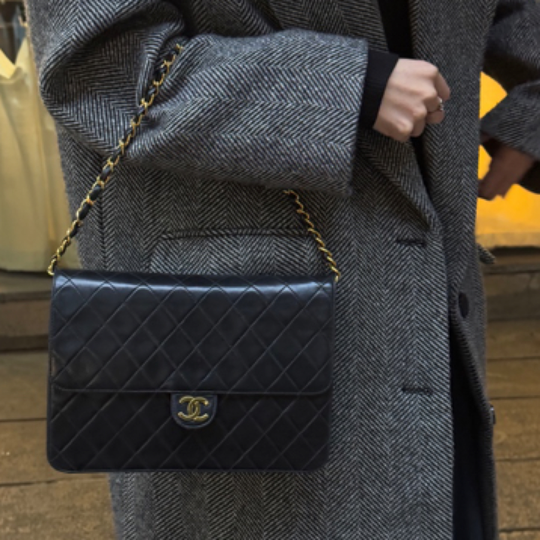 95新 Chanel/香奈儿 香奈儿中古黑金菱格纹斜挎包