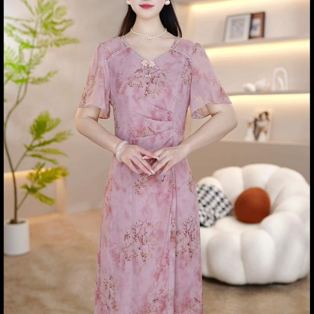 <0B55>2025年夏季新款时尚气质优雅连衣裙中式减龄气质连衣裙