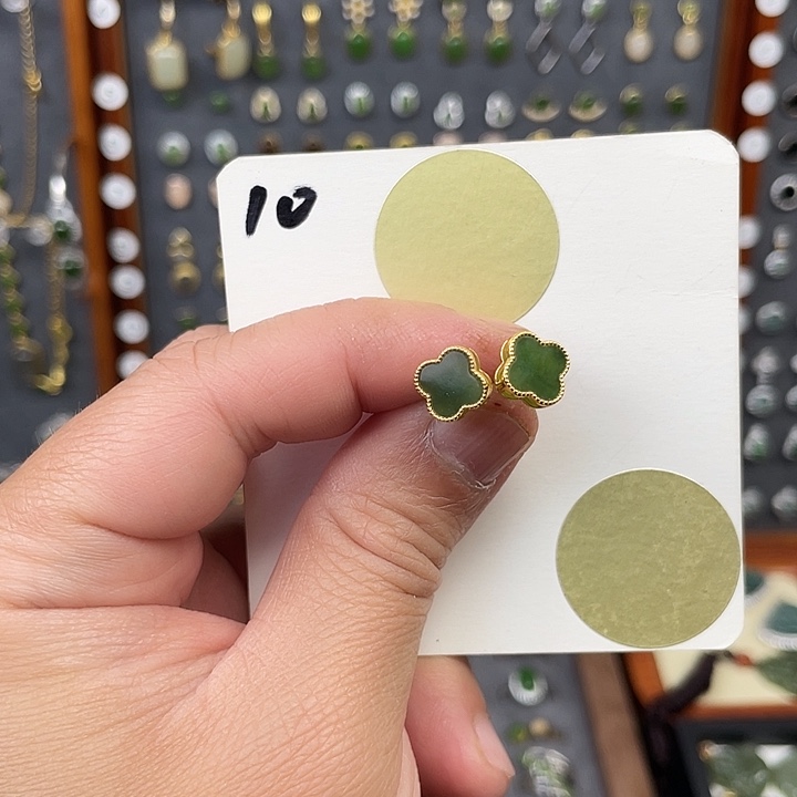 和田玉（碧玉）耳饰银S925镶嵌10