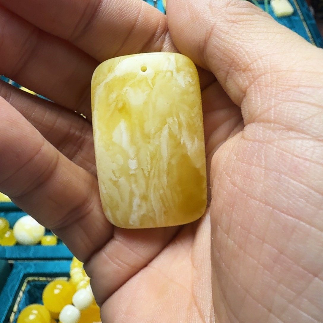 蜜蜡珠宝奇石未镶嵌虎皮白花无事牌12.5