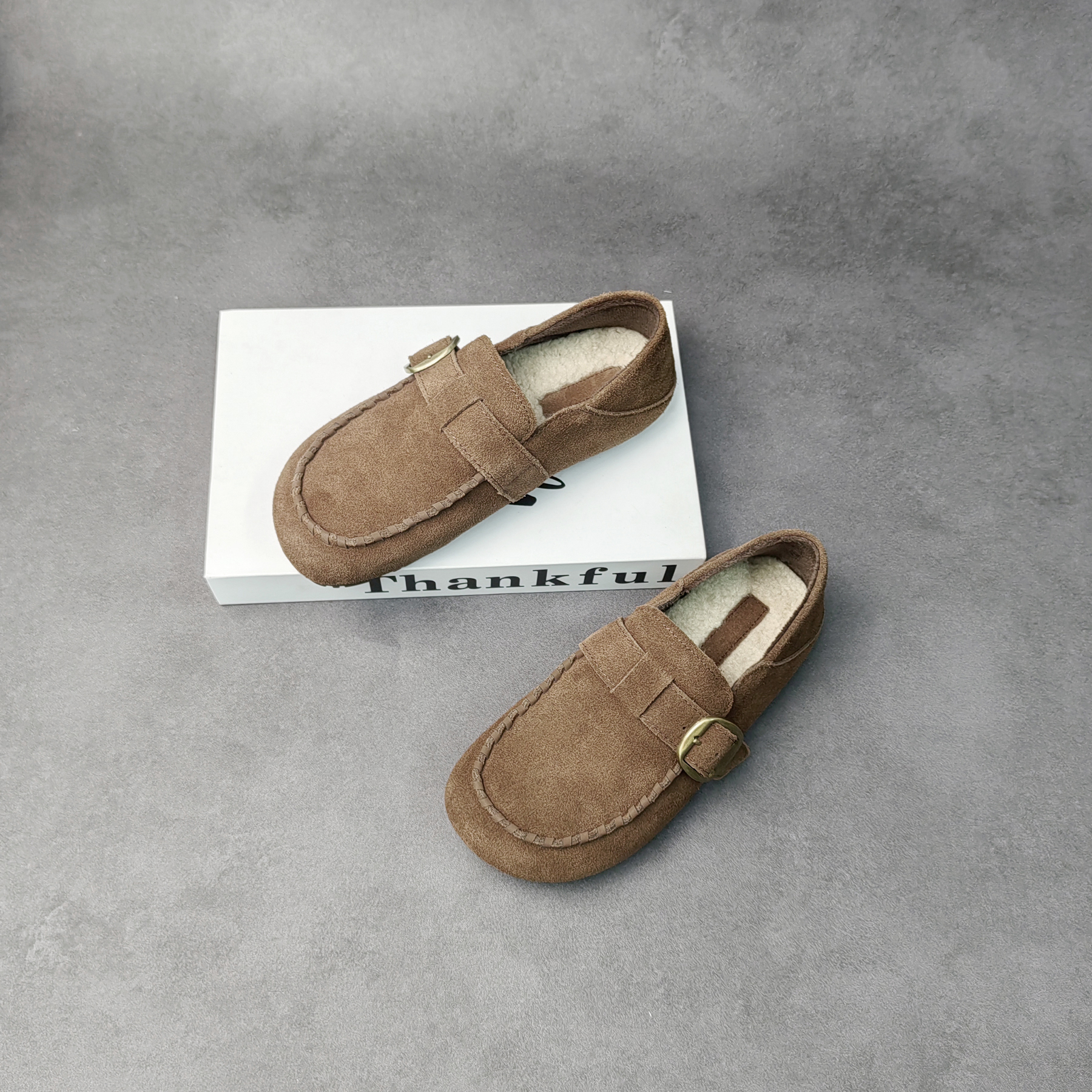 秋冬时尚百搭女士平底舒适博肯鞋复古加绒低帮女鞋-3353