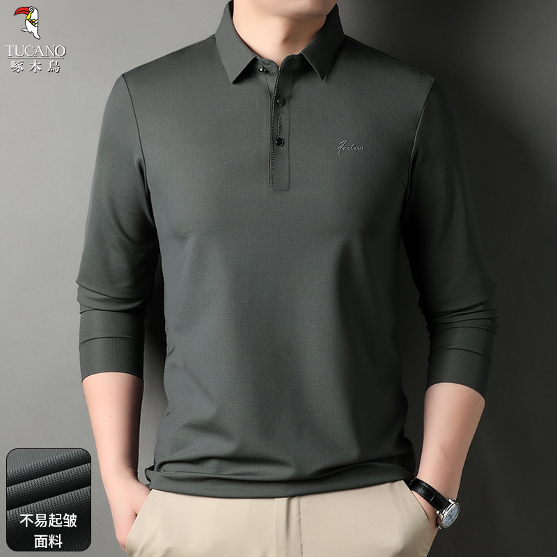 啄木鸟2025年春新款休闲风风时尚潮流舒适百搭亲肤男士长袖POLO衫