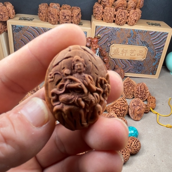 桃核手串桃核雕刻普贤菩萨