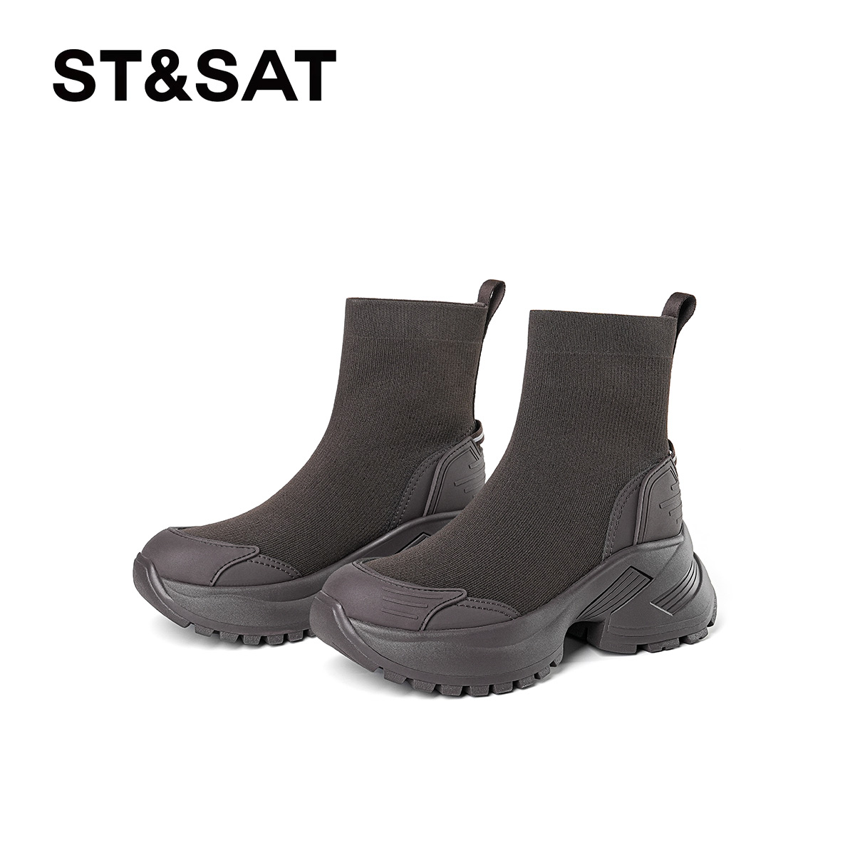 St&Sat/星期六秋冬时尚休闲学院风女靴高跟袜靴增高英伦风短靴