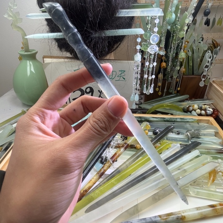 蛇纹石玉发饰未镶嵌长度20