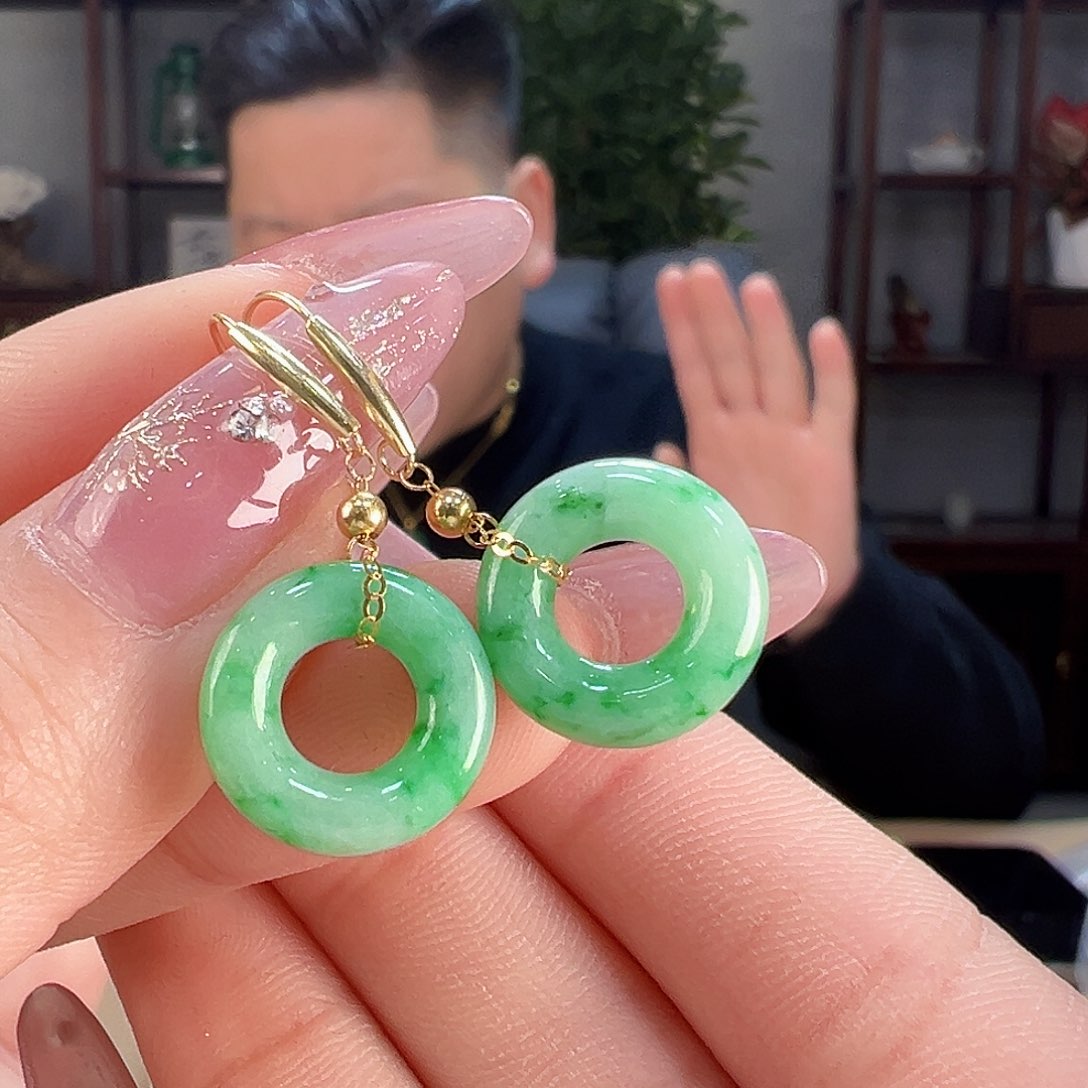 翡翠耳饰18K金镶嵌耳环8