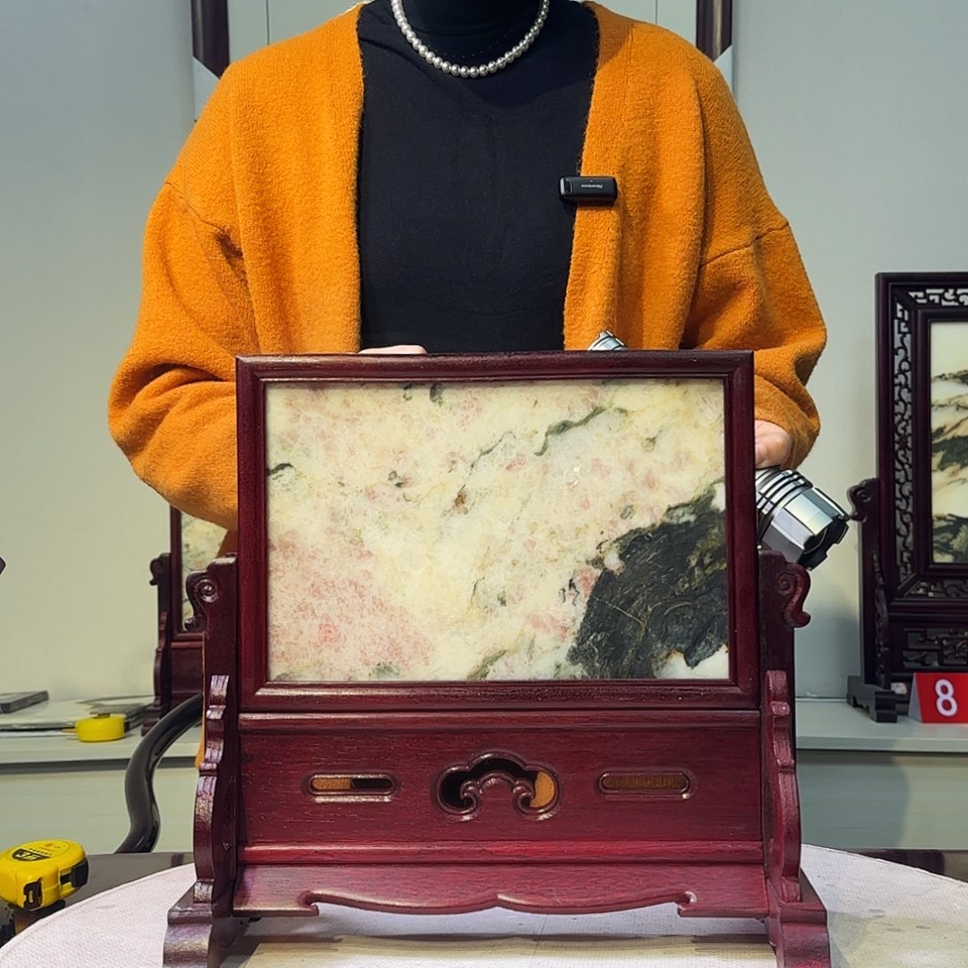 石材33×31天然大理石画屏风摆件