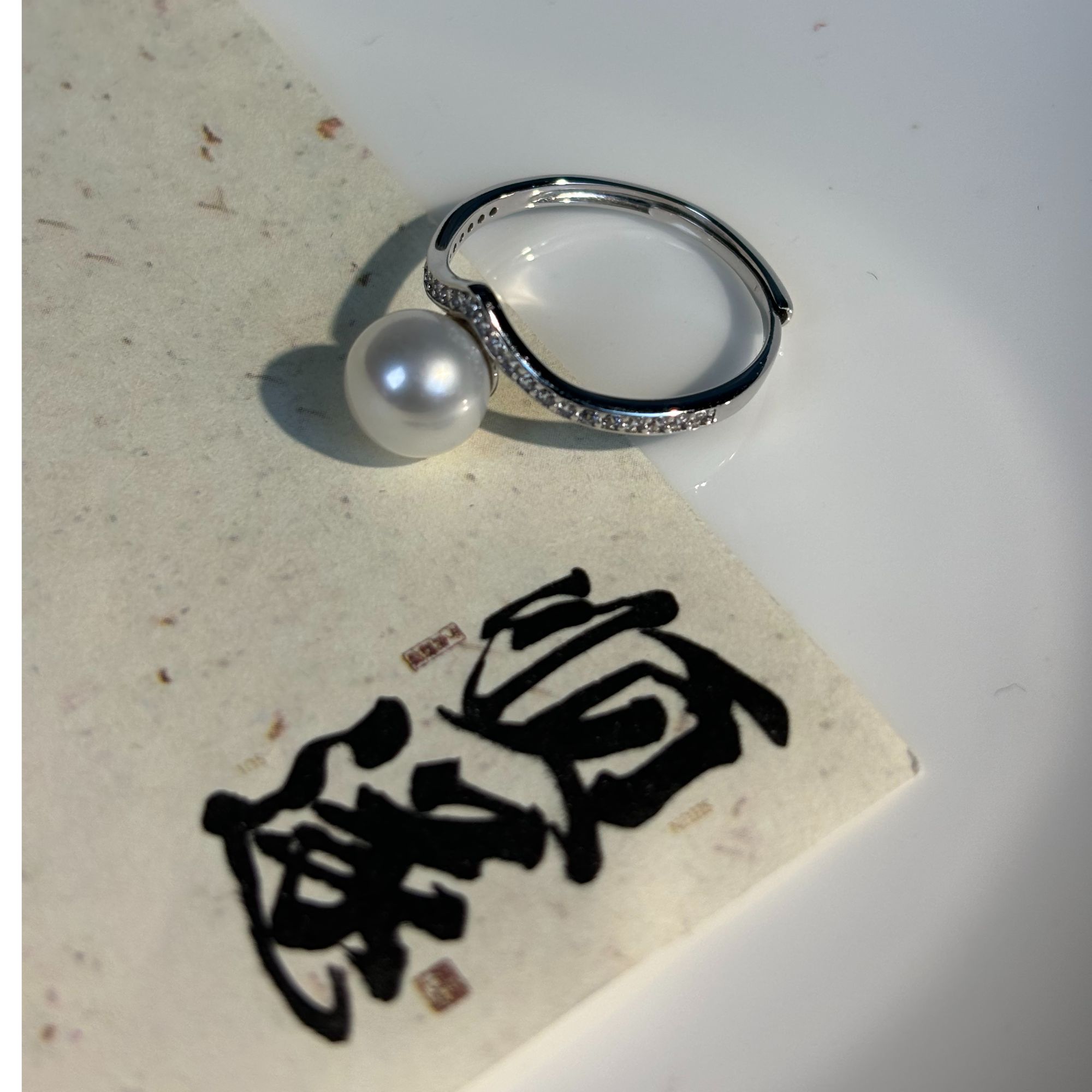 朵润淡水珍珠S925纯银V型珍珠戒指