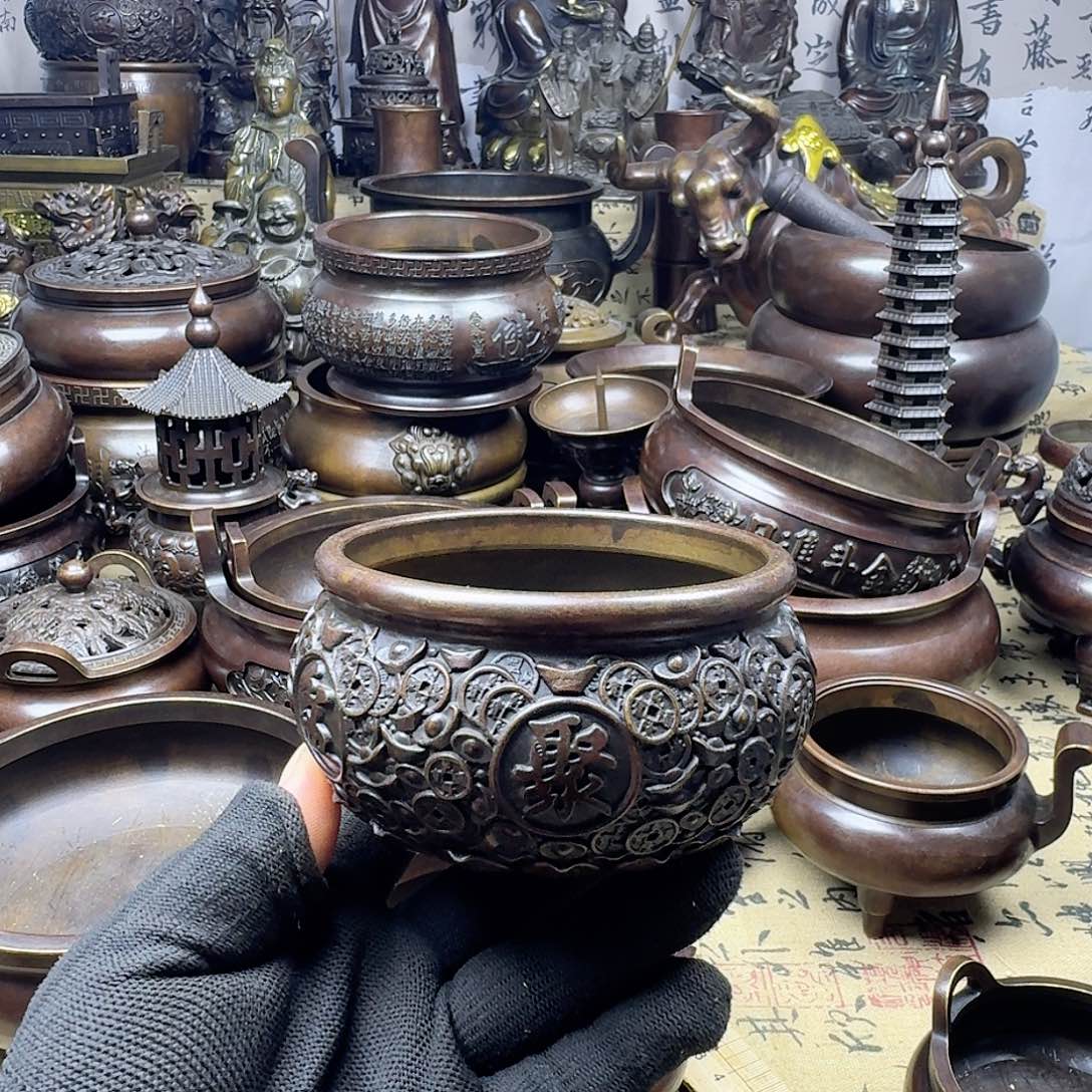 10公分聚宝盆纯铜工艺品摆件