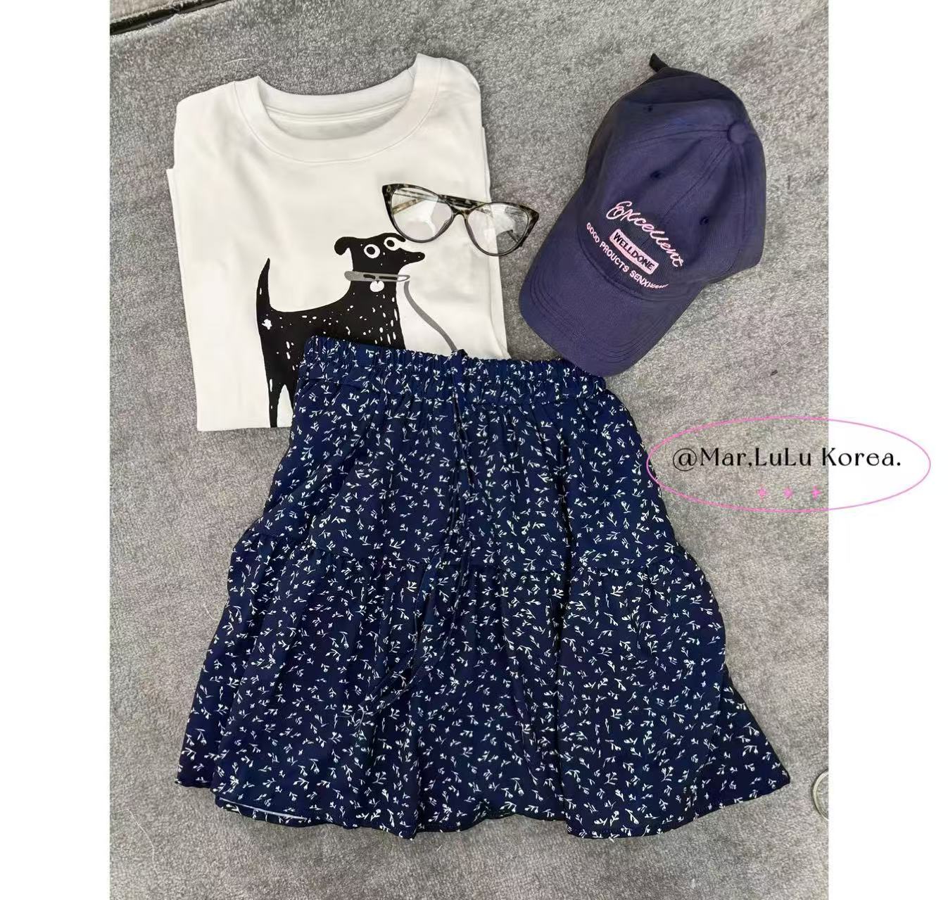 （牵引铃铛狗）DARAR档口正品！设计感卡通短袖T恤女夏+半裙套装C691