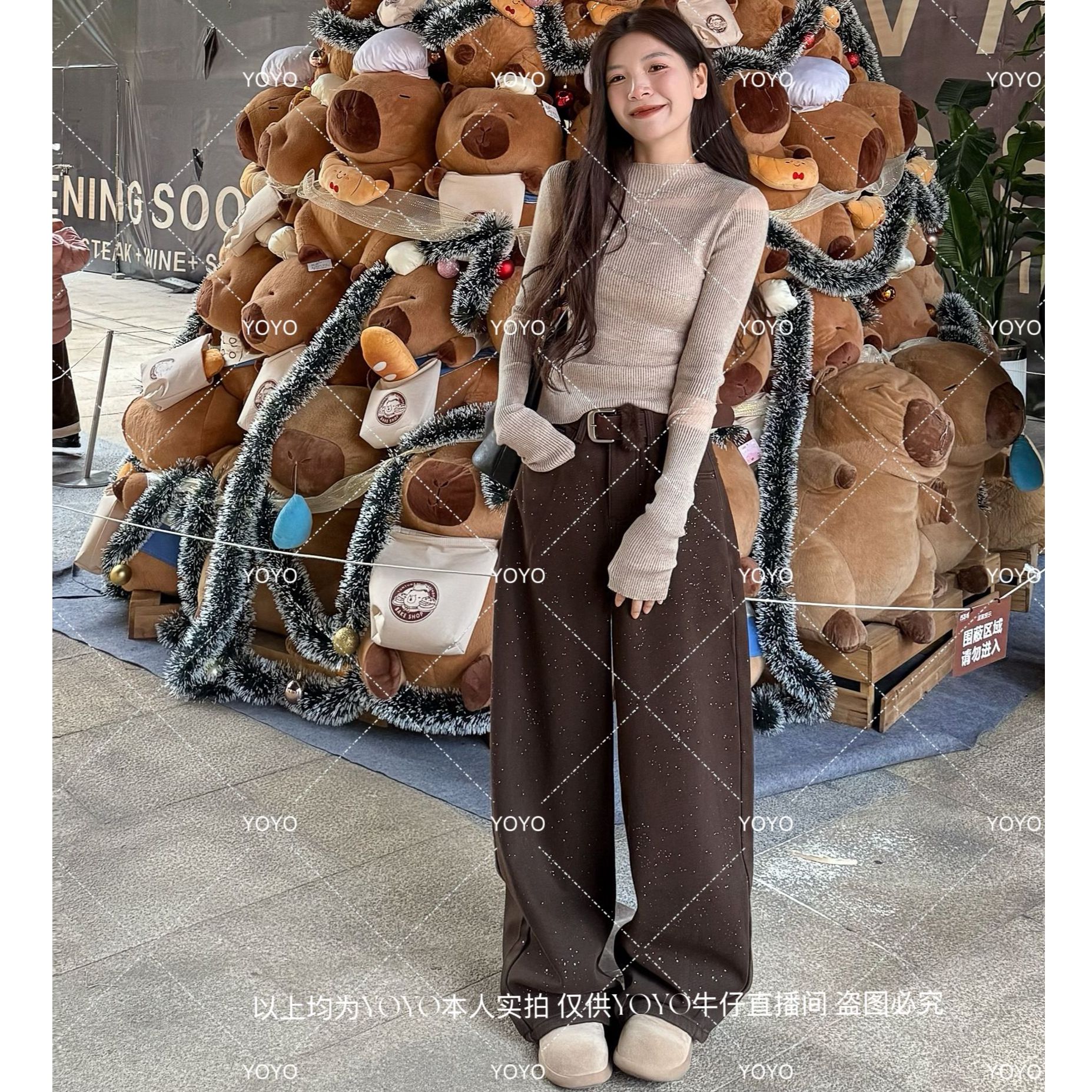 YOYO自制2【金粉咖】加绒加厚冬款宽松时尚休闲气质阔腿拖地裤