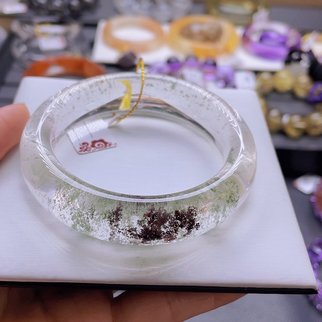 水晶手镯未镶嵌蒲*天然绿幽灵冰透57圈福利款