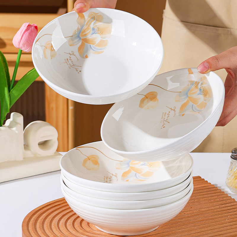 菜盘家用加厚防烫盘子深汤盘子菜盘子家用新款饭盘横纹盘子饭盘
