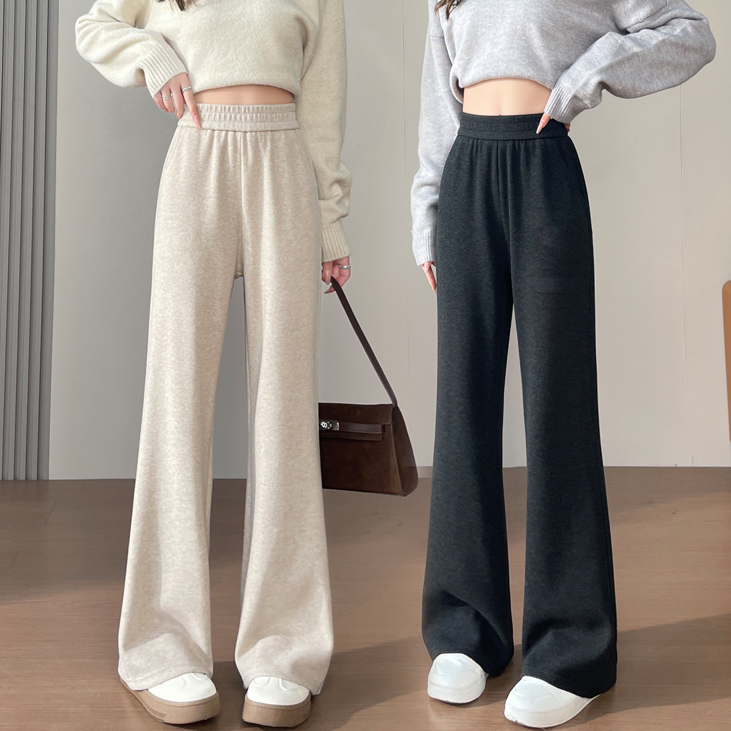 小个子秋冬休闲阔腿宽松百搭显瘦气质百搭垂感休闲裤子