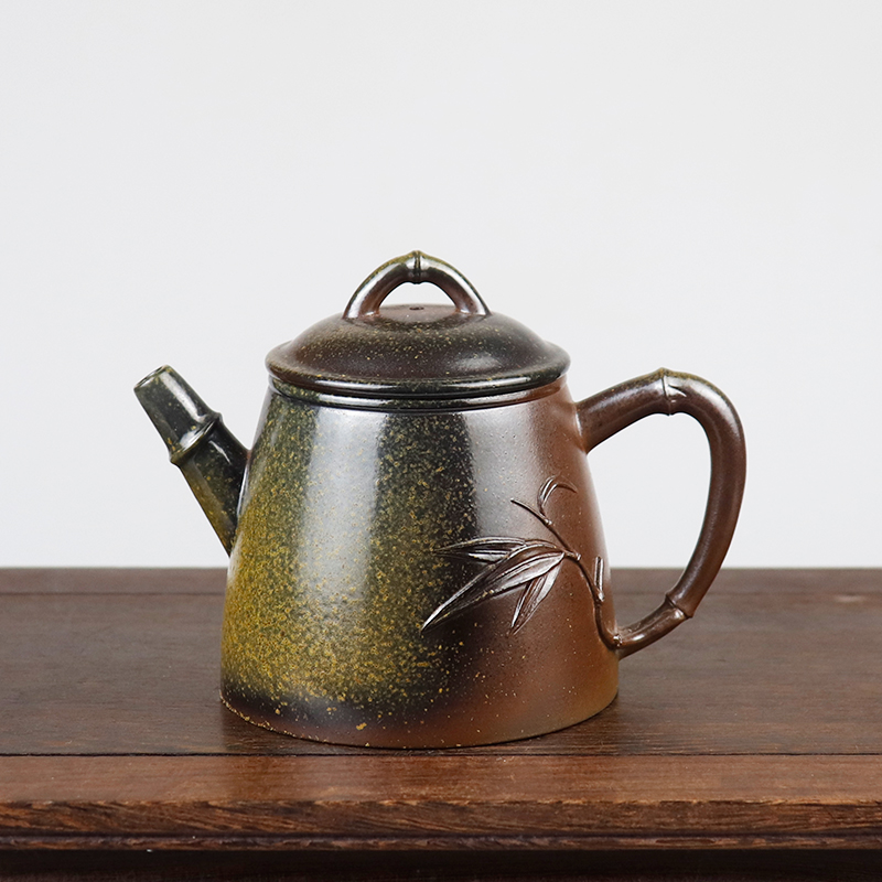 仿生柴烧壶170ml竹节壶广西钦州坭兴陶茶具纯手工泥兴陶高档茶壶