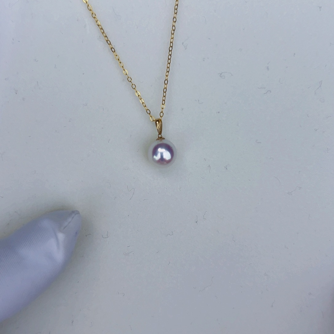 海水珍珠海水akoya瓜子扣吊坠8-9mm18K金镶嵌