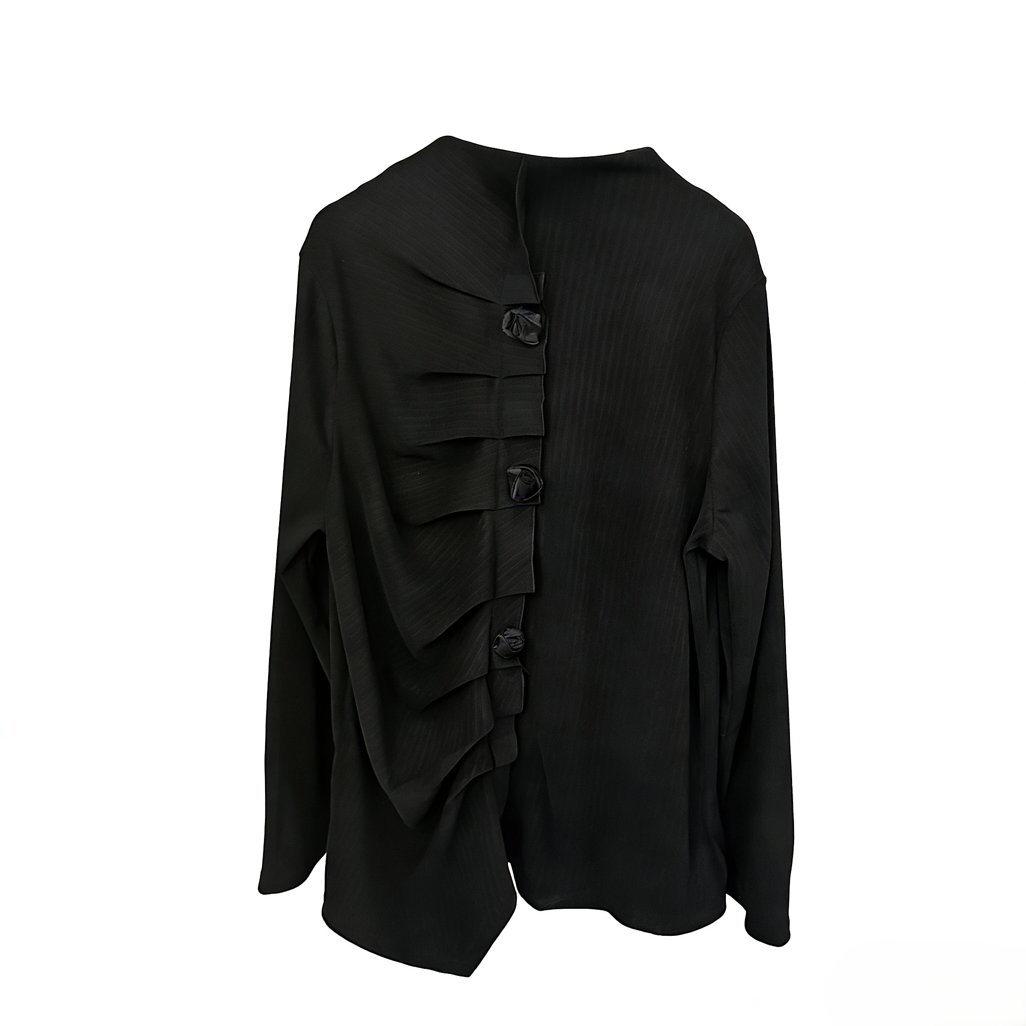 【054】褶皱常规袖长袖修身型山本风T恤秋季均码不规则百搭