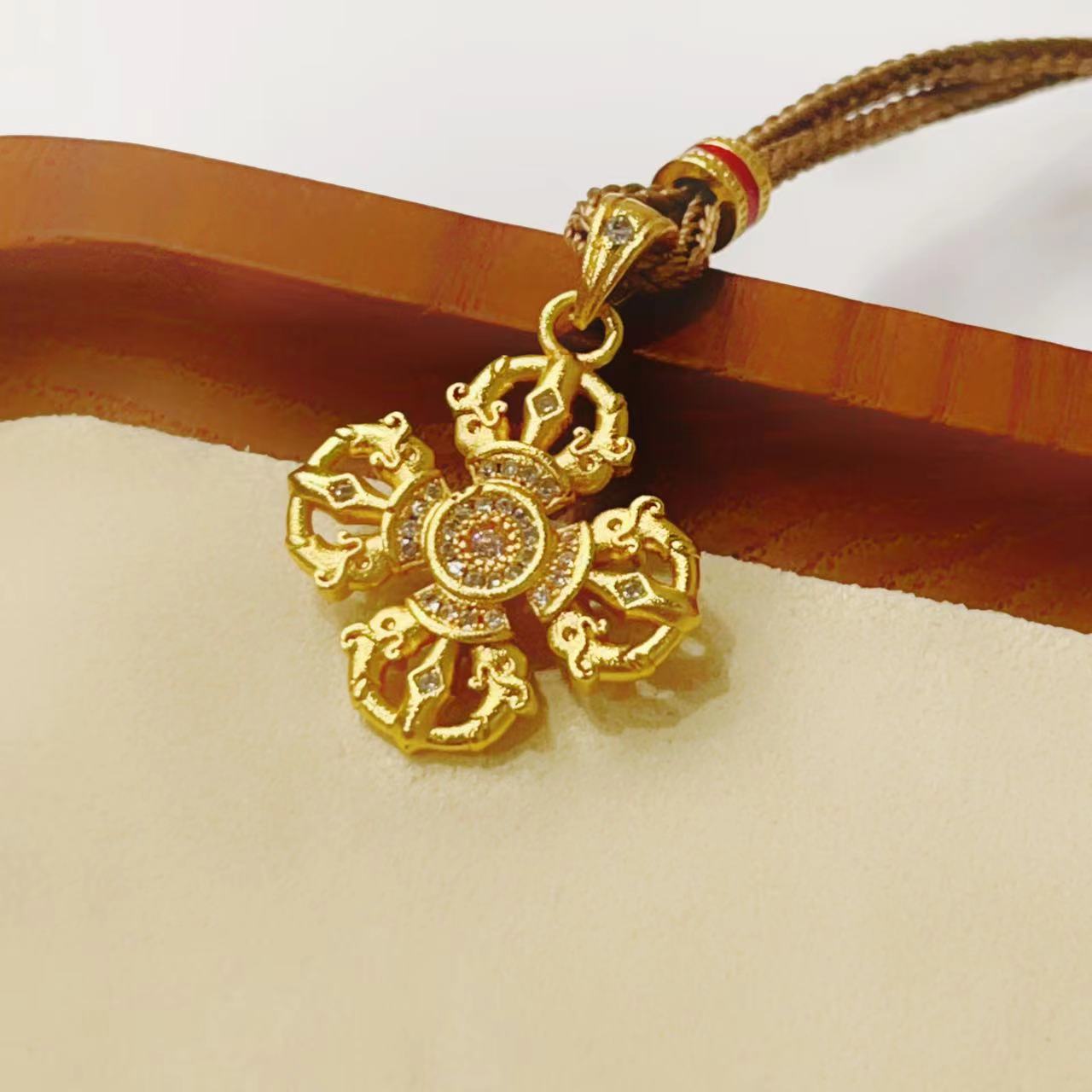 L-6099   足金999精工金刚杵四叶草吊坠