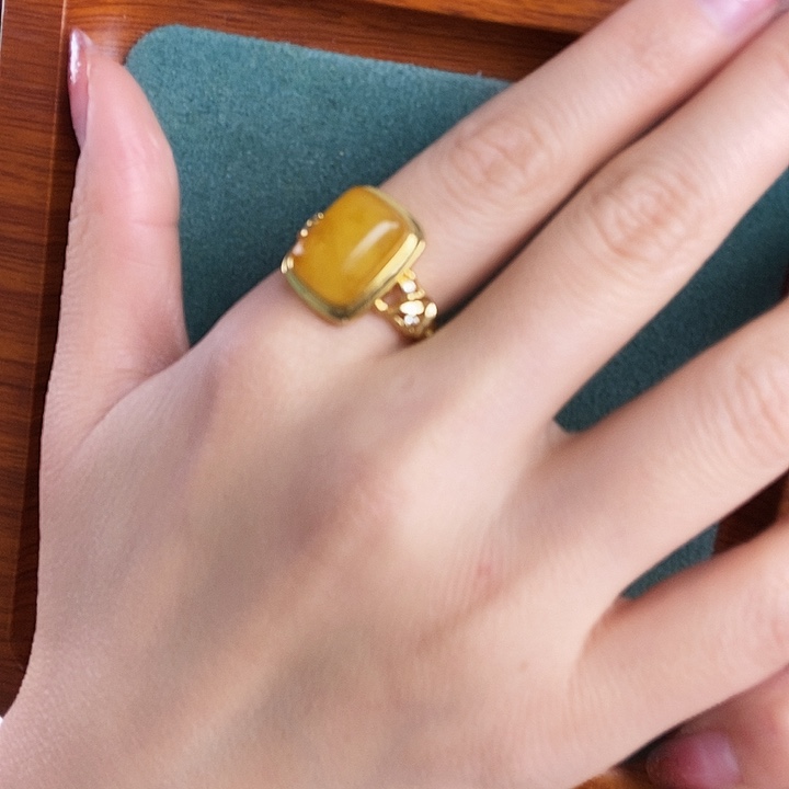 蜜蜡银S925镶嵌戒指戒指