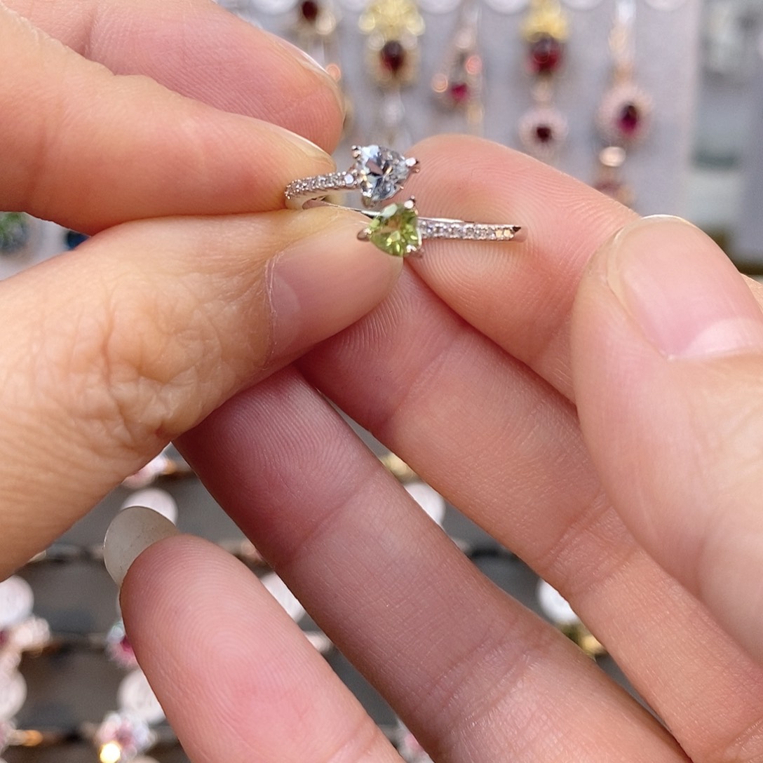 海蓝宝石戒指银S925镶嵌橄榄