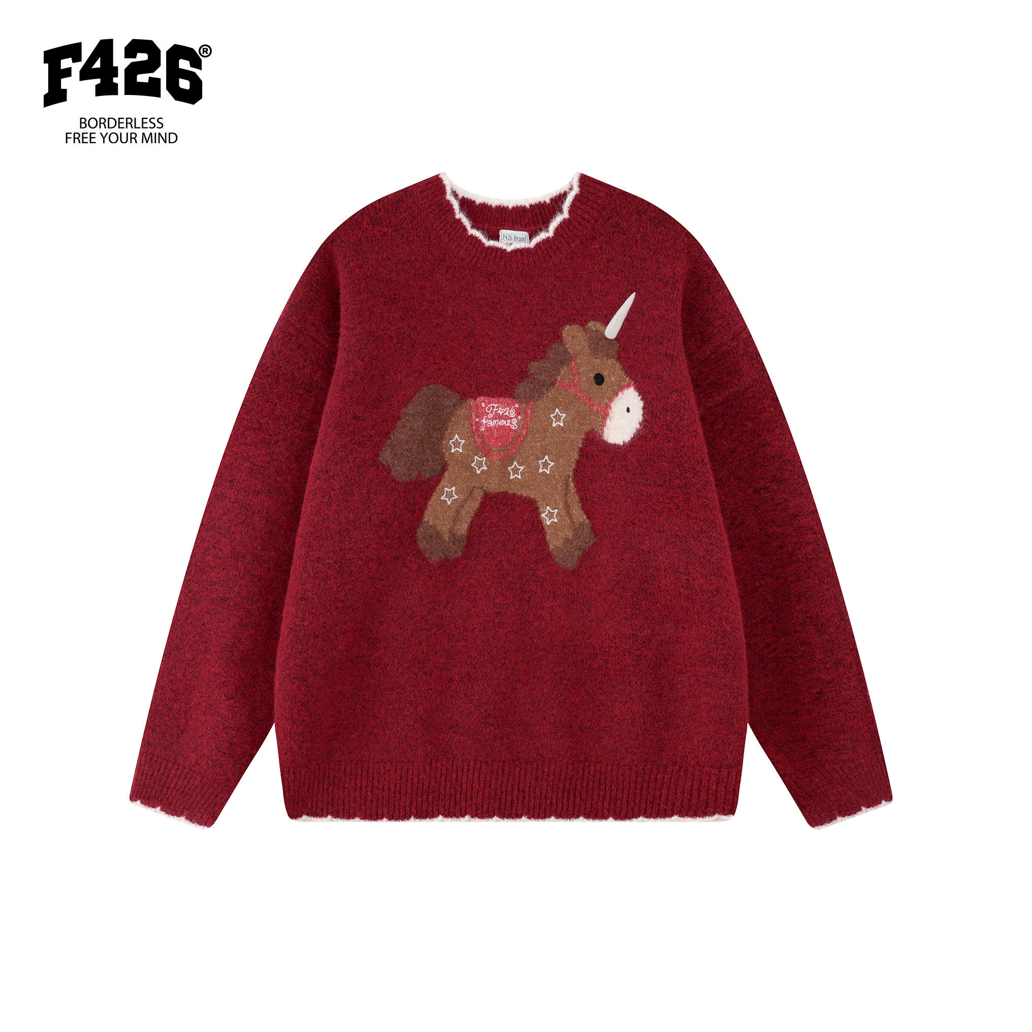 F426国潮春季毛新年小马毛衣毛衫圆领针织衫 0251