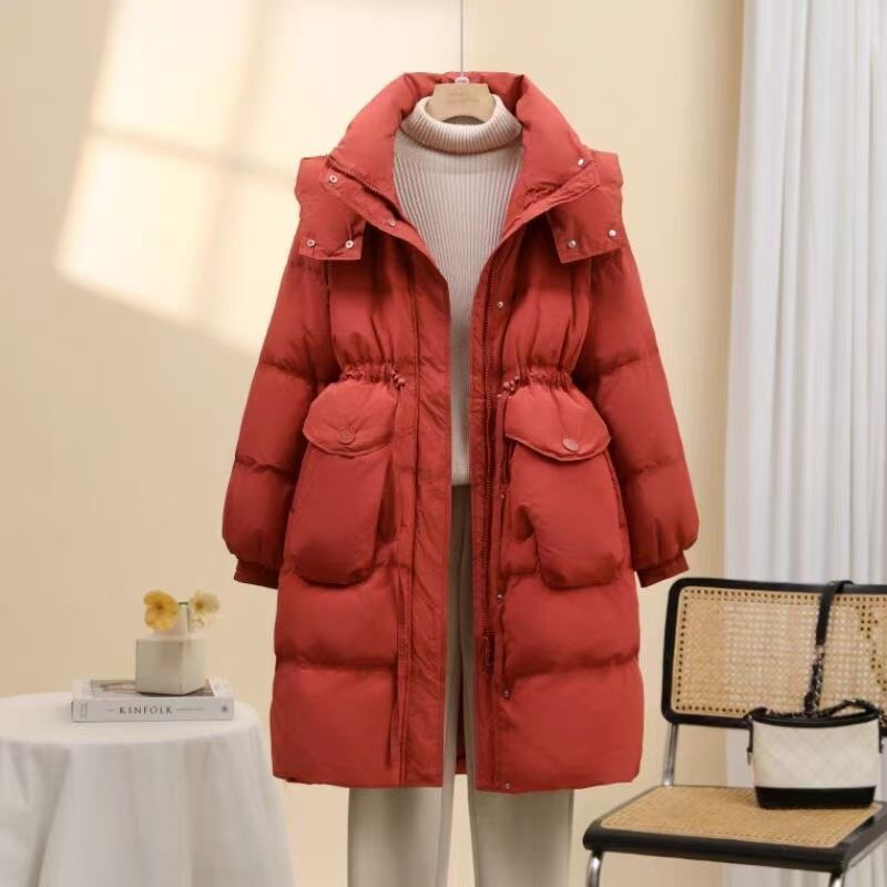 冬季显瘦中长款收腰连帽棉衣洋气时尚加厚保暖棉服韩版宽松外套