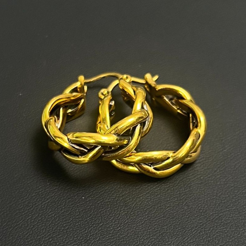 伊芙琳电黑工艺黄金足金复古时尚百搭简约编织麻花耳扣耳饰（尾款）