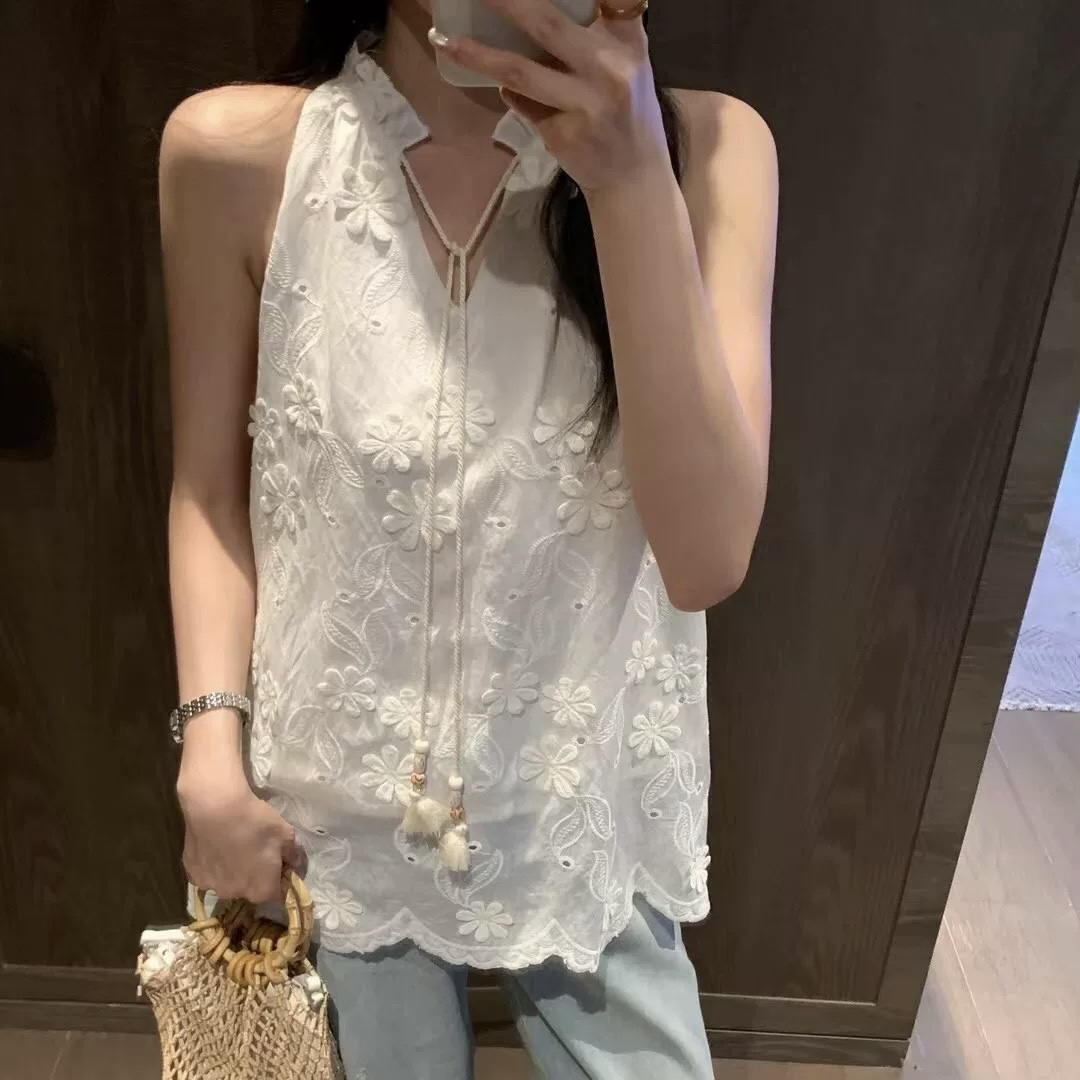 【挂脖】法式重工刺绣吊带背心女夏季小众设计感甜美减龄无袖上衣