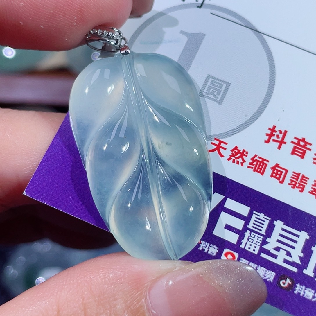 忘***y翡翠18K金镶嵌颈饰叶子