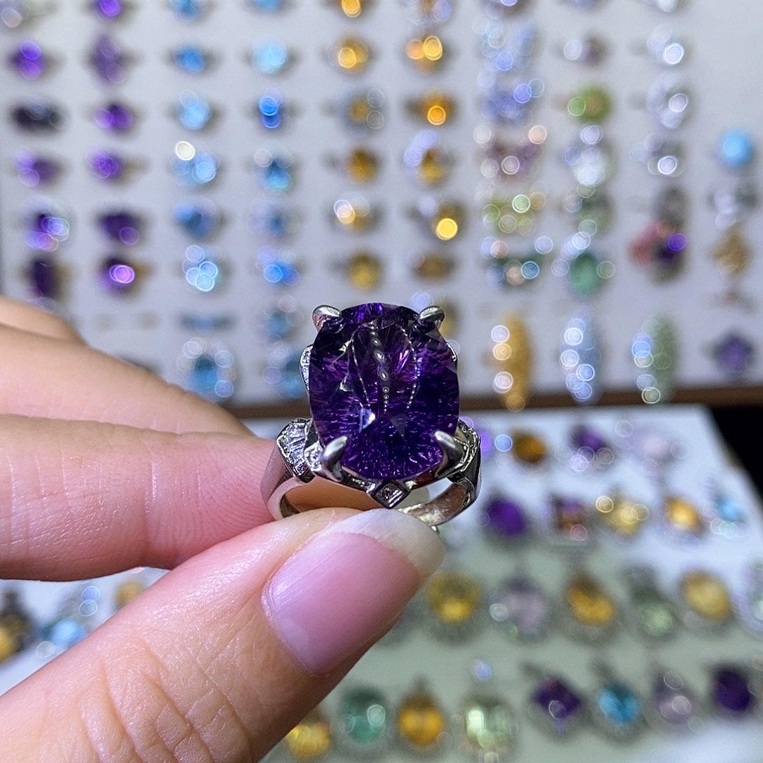 紫晶戒指银S925镶嵌小***?不含证书