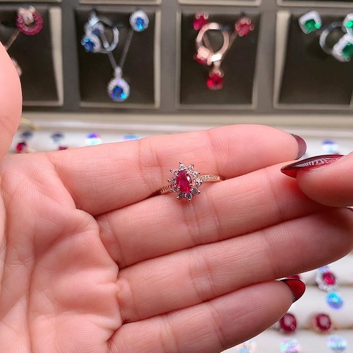 红宝石戒指银S925镶嵌4.6