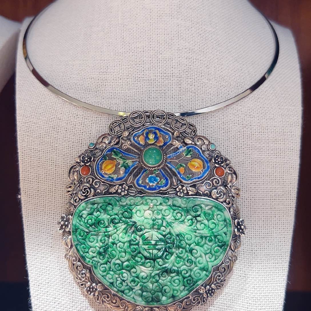 翡翠银S925镶嵌颈饰国风