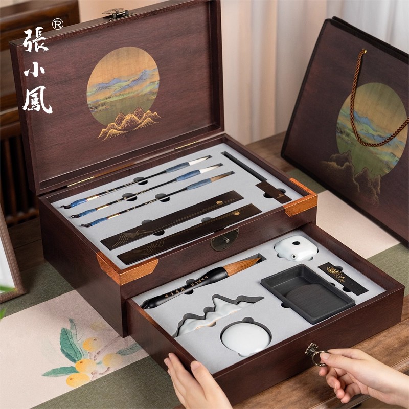 张小凤景行行止文房四宝套装笔墨纸砚全套初学砚台收纳盒书法专用