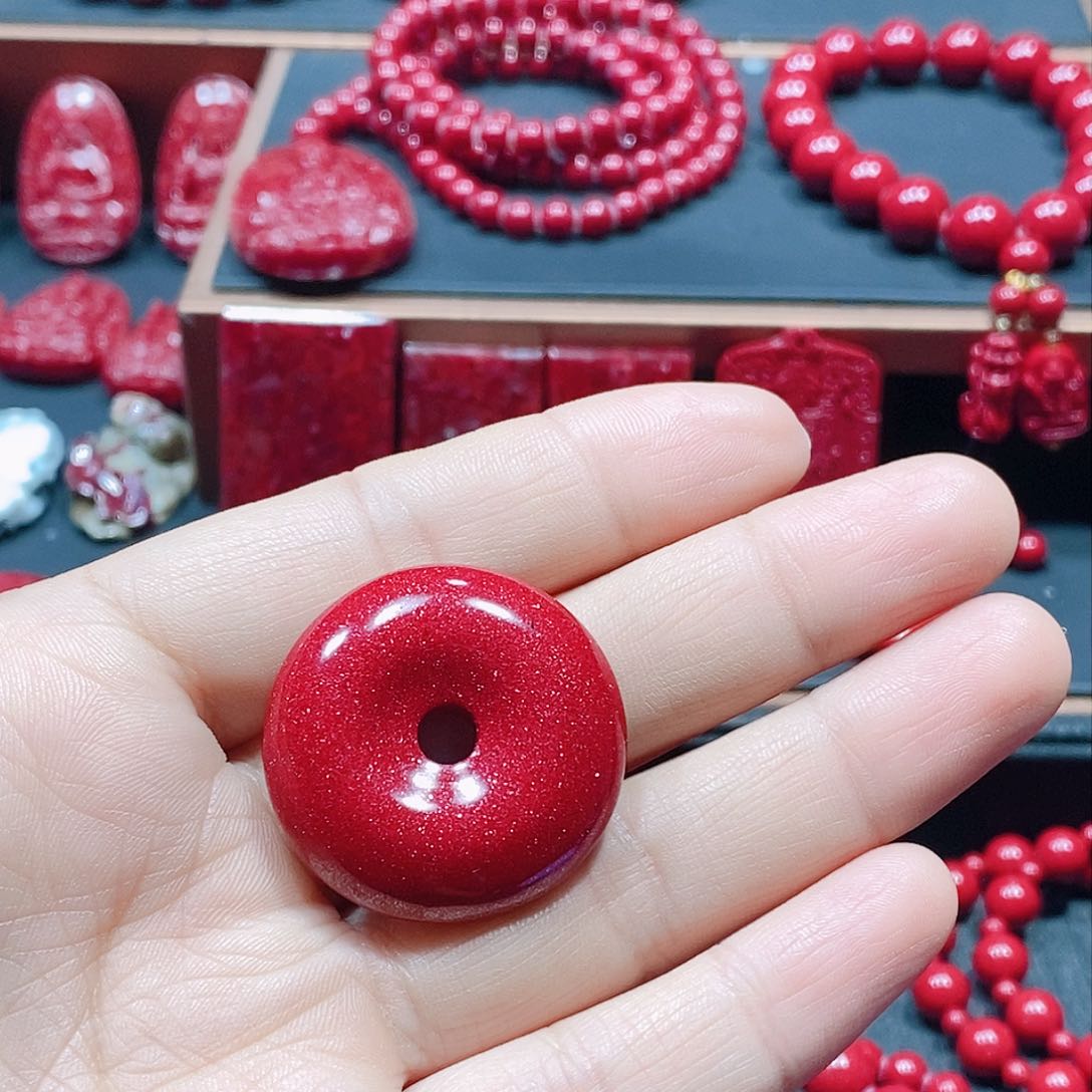 天然辰砂天然红晶沙编好七星珠